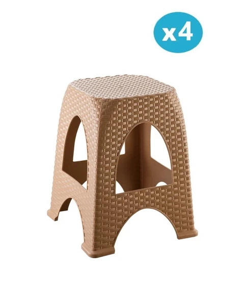 Omnipazar SY-4666 Plastik Hasır Tabure Büyük Boy 4'lü Set