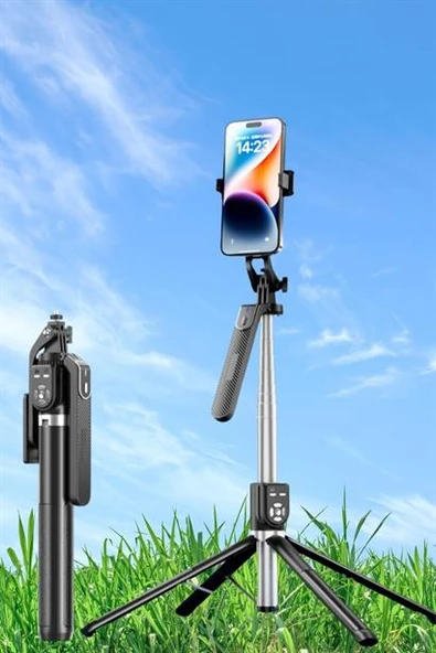 Selfie Çubuğu 2.20m Uzayabilen Kumandalı 360 Derece Dönebilen Cep Telefonu Kamera Tripod - 6
