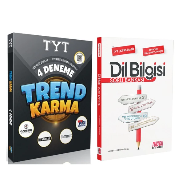 Trend Karma TYT 4 Deneme ve AKM Dil Bilgisi Soru Bankası Seti 2 Kitap