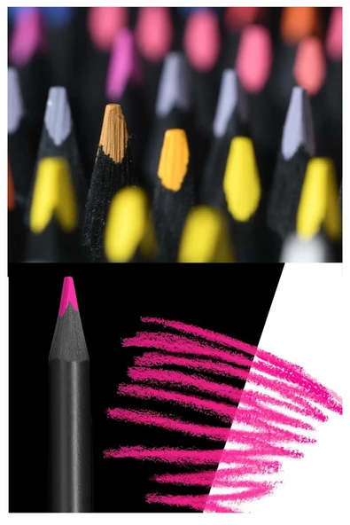 Telli Eskiz Defteri Siyah A4 1 Adet Spiralli 150 gr 40 Yaprak 12 Renk Kuruboya Gölgelendirme Zımpara Kalem Uzatma Silgi - 6