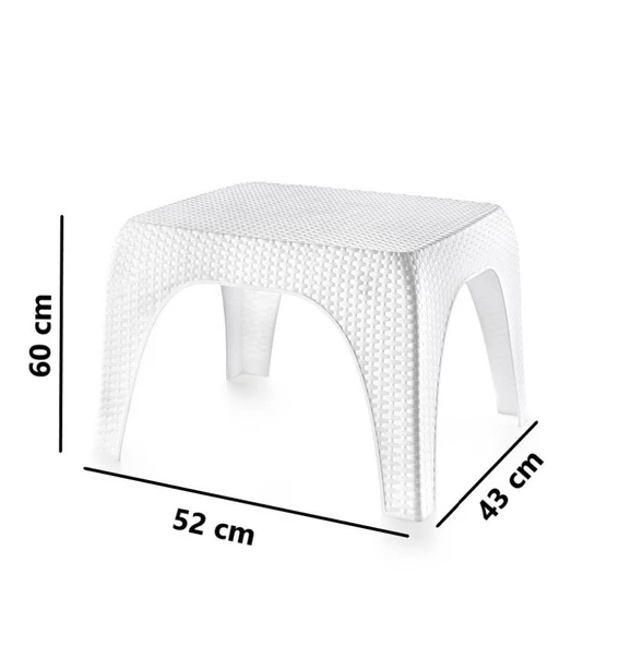 Omnipazar Hasır Desen Plastik Bahçe Balkon Plaj Şezlong Sehpa 4'lü Set Beyaz - 2