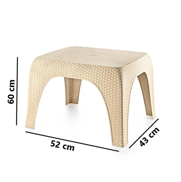 Omnipazar SY-2590 Hasır Desen Plastik Bahçe Balkon Plaj Şezlong Sehpa 4'lü Set Bej - 2