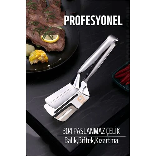 ModaCar Spatulalı Maşa Biftek Balık Maşası 304 Paslanmaz Çelik