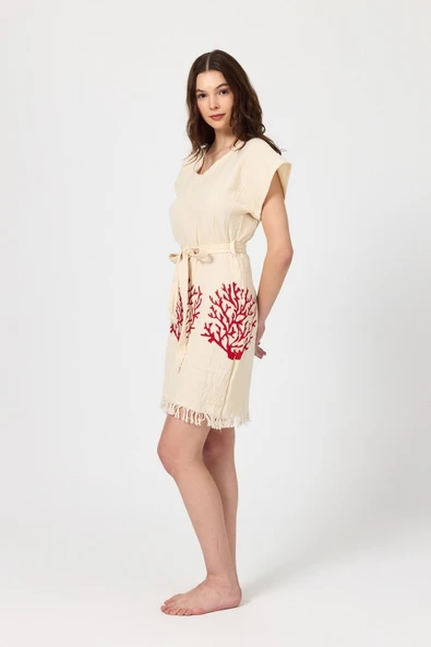 Müslin Kadın Plaj Elbisesi Kolsuz %100 Pamuk - 9