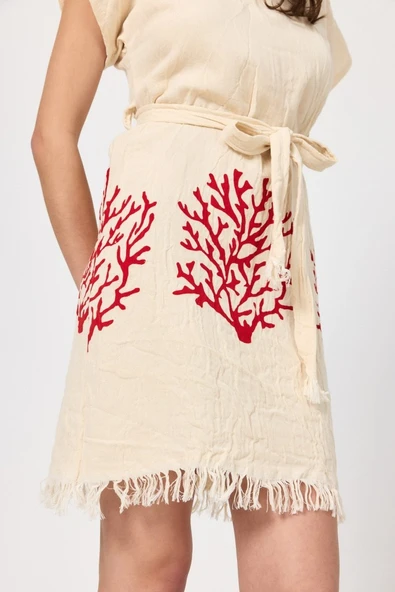 Müslin Kadın Plaj Elbisesi Kolsuz %100 Pamuk - 12