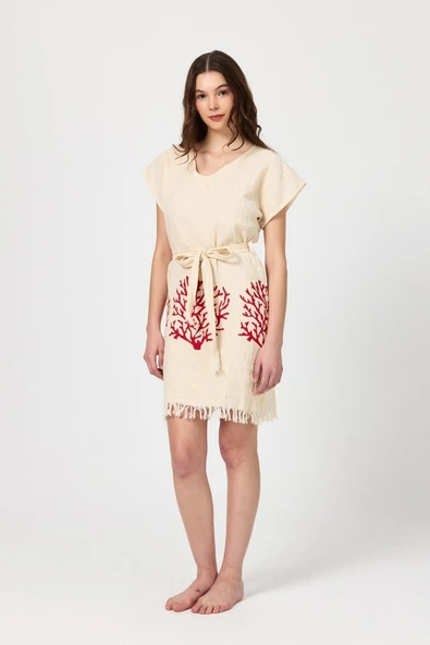 Müslin Kadın Plaj Elbisesi Kolsuz %100 Pamuk