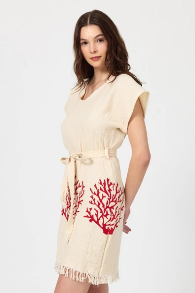 Müslin Kadın Plaj Elbisesi Kolsuz %100 Pamuk - 8