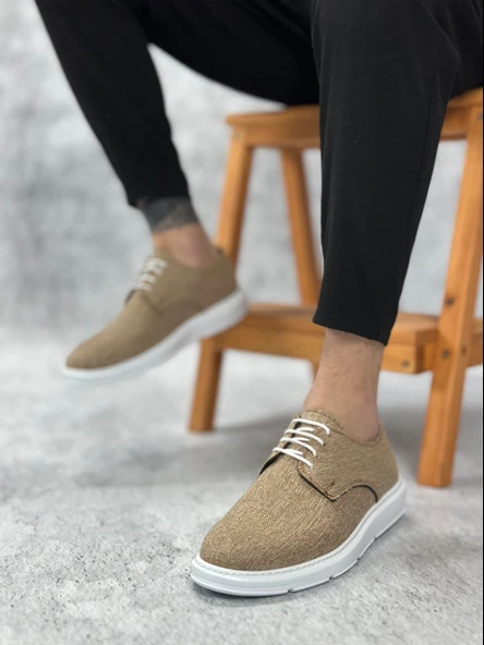 ET0003 Bağcıklı Klasik Spor Keten Hardal Beyaz Taban Casual Erkek Ayakkabı - 2