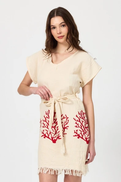 Müslin Kadın Plaj Elbisesi Kolsuz %100 Pamuk - 2