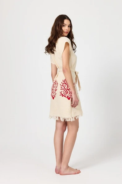 Müslin Kadın Plaj Elbisesi Kolsuz %100 Pamuk - 3