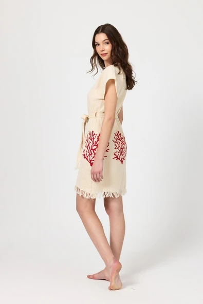 Müslin Kadın Plaj Elbisesi Kolsuz %100 Pamuk - 5