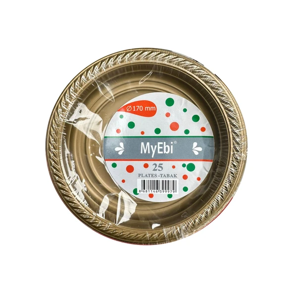 My-Ebi Altın Renkli Parti Davet Plastik Tabak - 17 Cm. - 25 Adetlik 5 Paket - 3