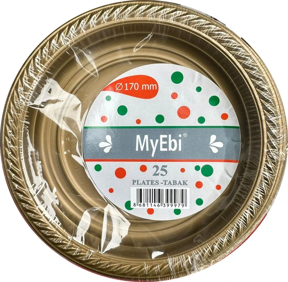 My-Ebi Altın Renkli Parti Davet Plastik Tabak - 17 Cm. - 25 Adetlik 10 Paket - Resim 2