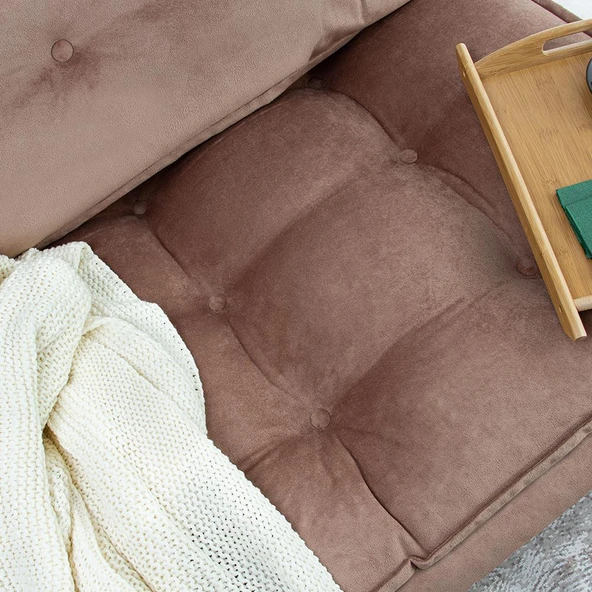 Homedius Mocca Çift Kişilik Katlanır Yatak Uzanma Koltuğu Sütlü Kahverengi - 8