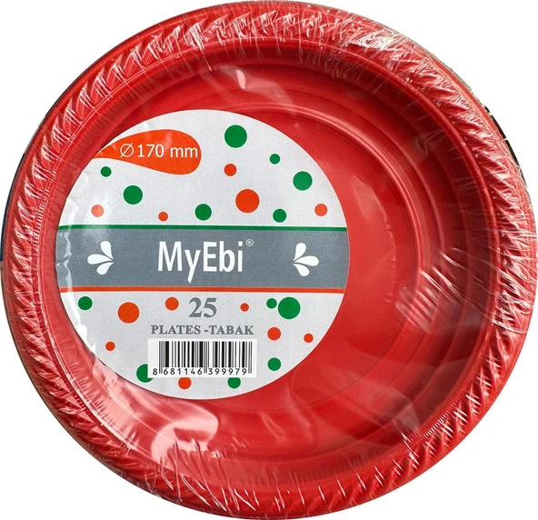 My-Ebi Kırmızı Renkli Parti Davet Plastik Tabak - 17 Cm. - 25 Adetlik 3 Paket - Resim 3