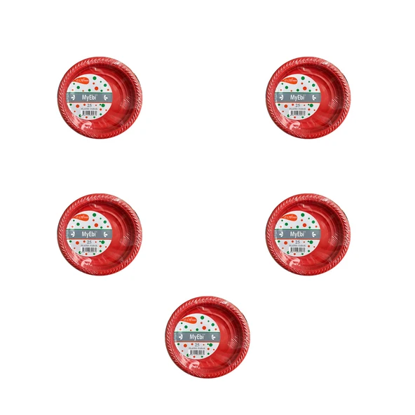 My-Ebi Kırmızı Renkli Parti Davet Plastik Tabak - 17 Cm. - 25 Adetlik 5 Paket