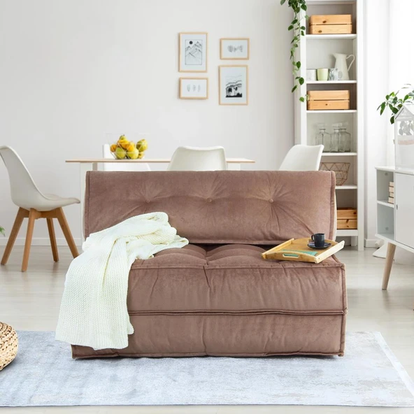 Homedius Mocca Çift Kişilik Katlanır Yatak Uzanma Koltuğu Sütlü Kahverengi