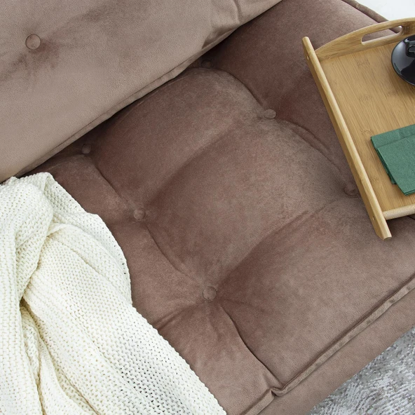Homedius Mocca Çift Kişilik Katlanır Yatak Uzanma Koltuğu Sütlü Kahverengi - 6