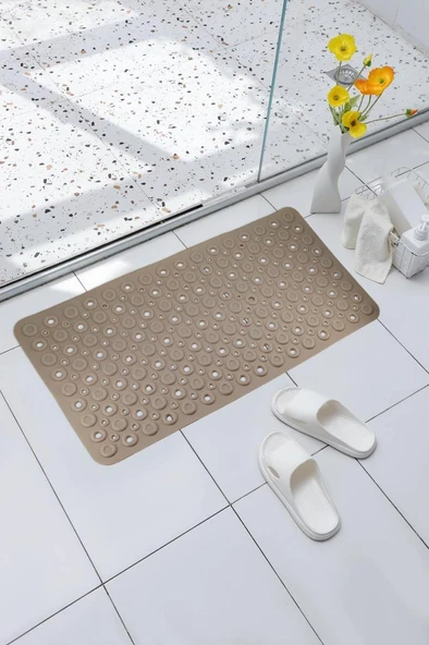 Efe Mark Premium Serisi Banyo - Küvet İçi Kaydırmaz Vantuzlu Oluklu Desenli Diktördgen Paspas 67,5 x 34,5 cm Krem - 3