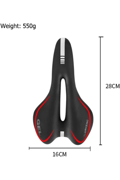 Bisiklet Sele Jelli Gel Hava Kanallı Soft Jel Kırmızı Çizgili - 8