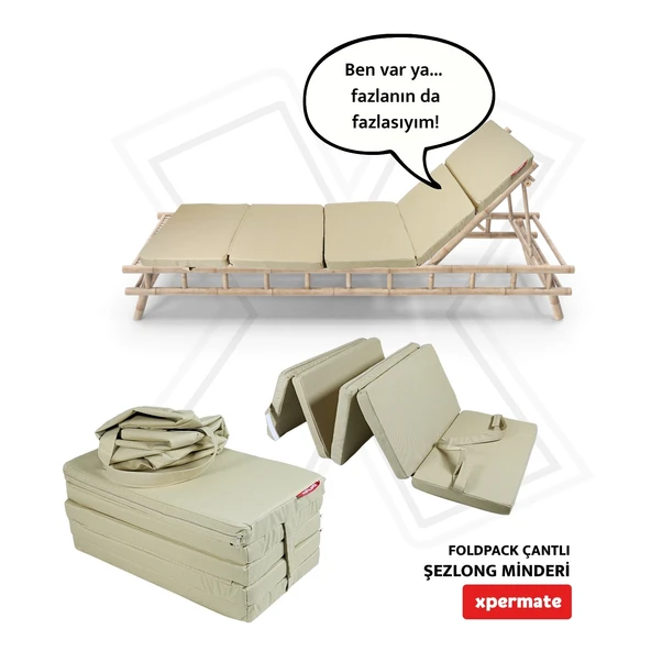 XPERMATE Katlanır Şezlong Minderi Fermuarlı Çantalı Cepli FoldPack 30x60x25cm Bej ürün görseli
