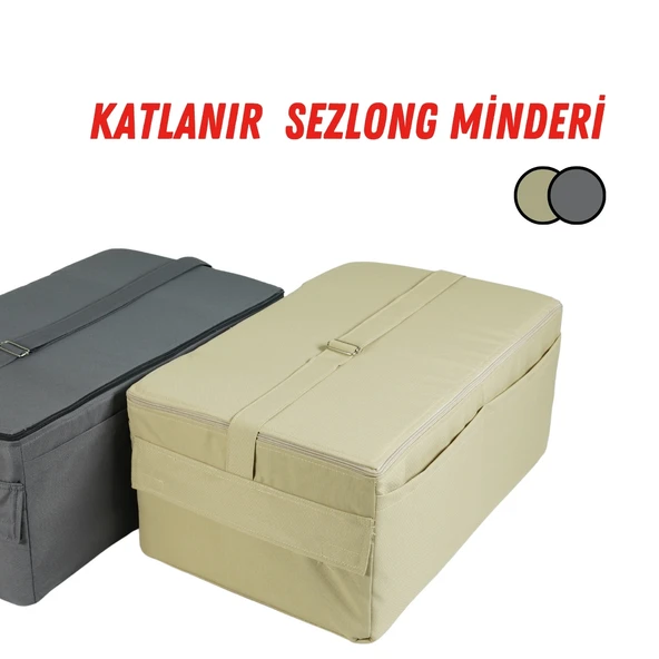 XPERMATE Katlanır Şezlong Minderi Fermuarlı Çantalı Cepli FoldPack 30x60x25cm Bej - 2