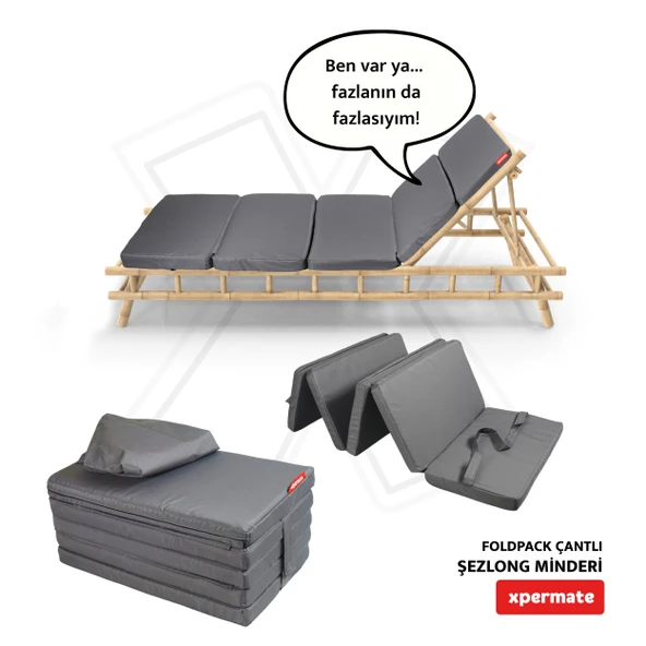 XPERMATE Katlanır Şezlong Minderi Fermuarlı Çantalı Cepli FoldPack 30x60x35cm Antrasit ürün görseli