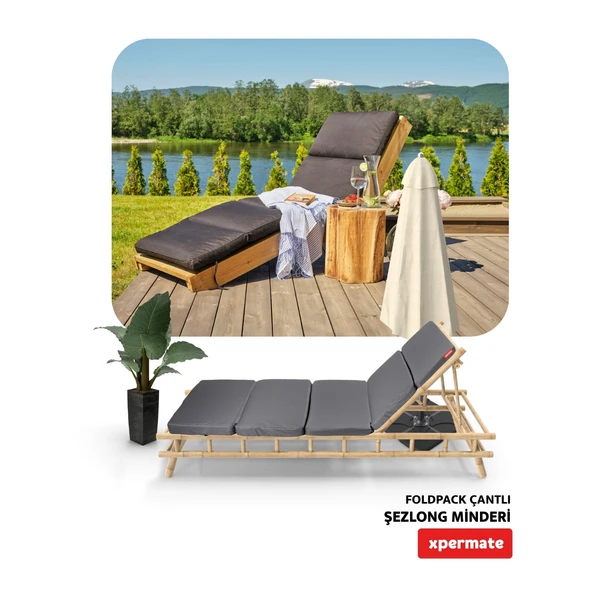 XPERMATE Katlanır Şezlong Minderi Fermuarlı Çantalı Cepli FoldPack 30x60x35cm Antrasit - Resim 5