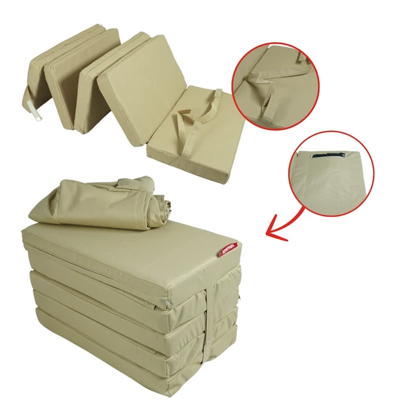 XPERMATE Katlanır Şezlong Minderi Fermuarlı Çantalı Cepli FoldPack 30x60x35cm Bej - 5
