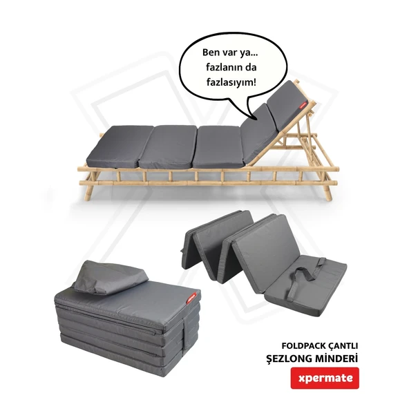 XPERMATE Katlanır Şezlong Minderi Fermuarlı Çantalı Cepli FoldPack 30x60x25cm Antrasit - 1