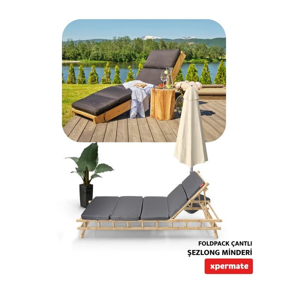 XPERMATE Katlanır Şezlong Minderi Fermuarlı Çantalı Cepli FoldPack 30x60x25cm Antrasit - 5