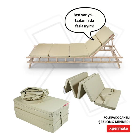 XPERMATE Katlanır Şezlong Minderi Fermuarlı Çantalı Cepli FoldPack 30x60x35cm Bej ürün görseli