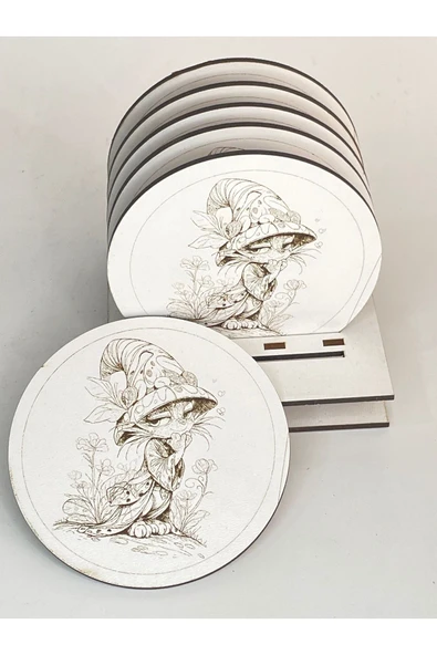 Çizgi Grafik Ahşap Supla Levha Bardak Altlığı 6 Parça 3 Mm Ham Mdf Yuvarlak Servis Takımı