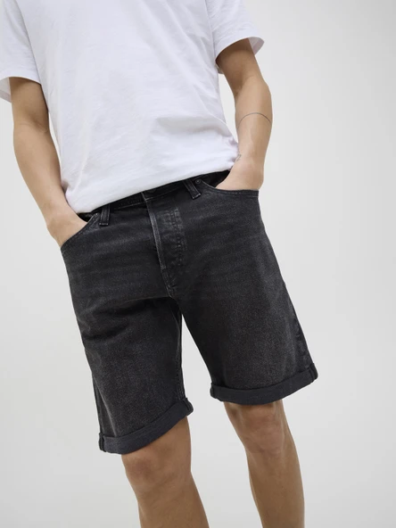 JACK JONES Erkek Likralı Siyah Kot Şort 12269612 - 2