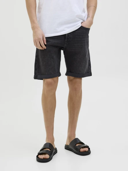 JACK JONES Erkek Likralı Siyah Kot Şort 12269612