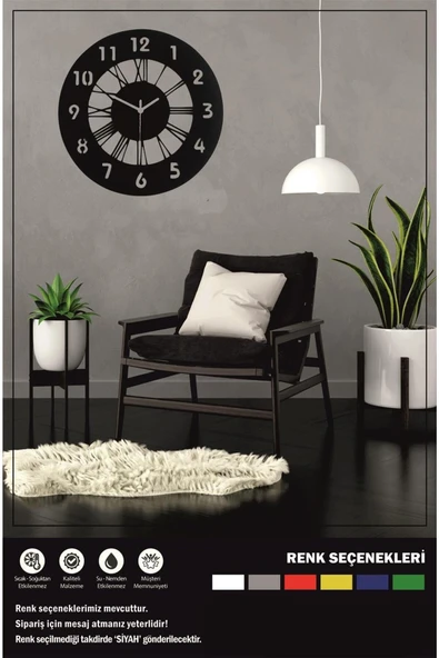 Ecce Ahşap Dekoratif Roma ve Latin Rakamlı Duvar Saati 40CM - 2