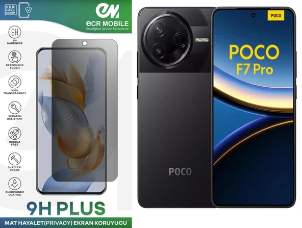 Poco F7 Pro Ekran Koruyucu Tam Uyumlu 9H Esnek Nano Kırılmayan MAT HAYALET(Privacy)