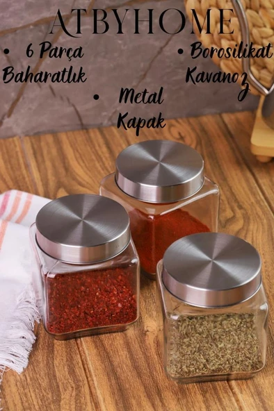 Metal Kapaklı 3'lü Borosilikat Cam Kavanoz Baharatlık 570 ml