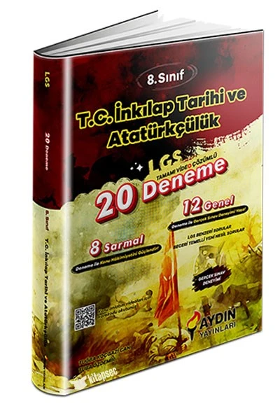 8. Sınıf LGS T.C İnkılap Tarihi ve Atatürkçülük 20 Deneme Video Çözümlü Aydın Yayınları