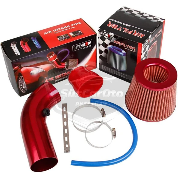 Universal Ses & Performans Arttırıcı Açık Hava Filtre Kiti Set Alüminyum Alaşımlı Krom Bigtube +6 Hp 65-75 mm Kırmızı - 7