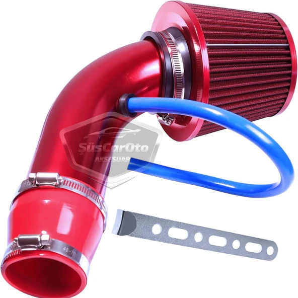 Universal Ses & Performans Arttırıcı Açık Hava Filtre Kiti Set Alüminyum Alaşımlı Krom Bigtube +6 Hp 65-75 mm Kırmızı - 8