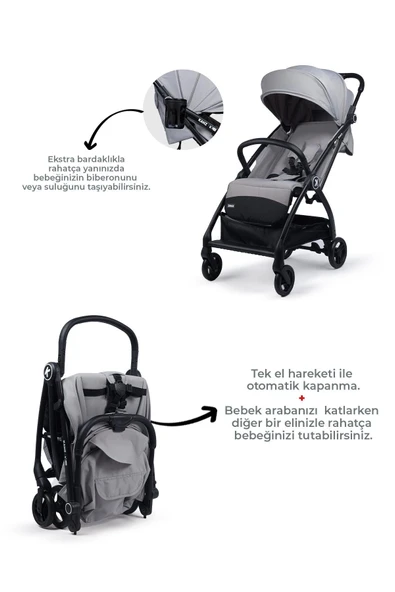 Kanz Xflop Autofold Kabin Boy Bebek Arabası Ultimate Grey - 3