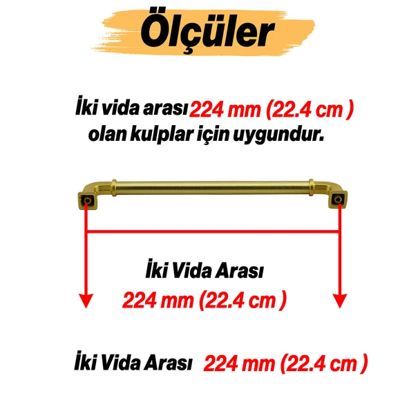 Alfa Metal Mat Gold Altın Kulp 224 mm Mobilya Çekmece Mutfak Dolabı Dolap Kapak Kulpları Kulb Kulpu - 2