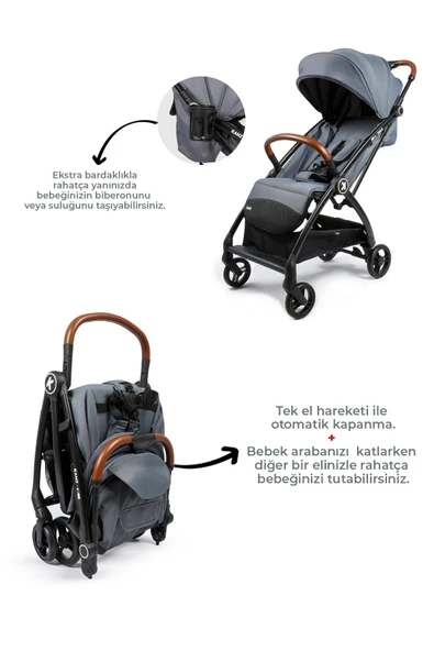 Kanz Xflop Autofold Kabin Boy Bebek Arabası Dark Grey - 3