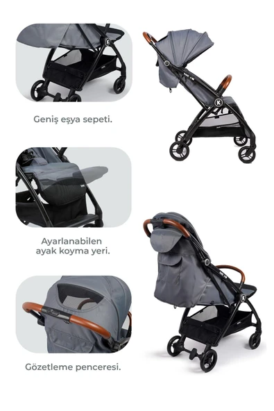 Kanz Xflop Autofold Kabin Boy Bebek Arabası Dark Grey - 5