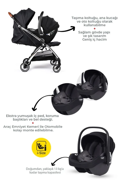 Kanz Xflip Autofold Travel Sistem Bebek Arabası Deeply Black - 3