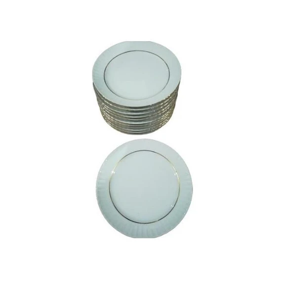 Güral Porselen Sedef Altın Yaldızlı Porselen Servis Tabak 25 Cm 12 Adet