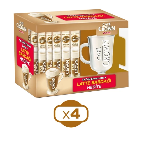 Cafe Crown Latte 16'lı Paket + Bardak Hediyeli x 4 Adet
