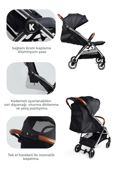 Kanz Xflip Autofold Travel Sistem Bebek Arabası Deeply Black - 7