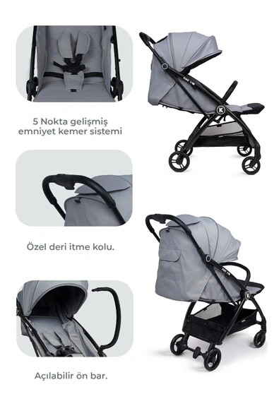 Kanz Xflop Autofold Kabin Boy Bebek Arabası Ultimate Grey - 6